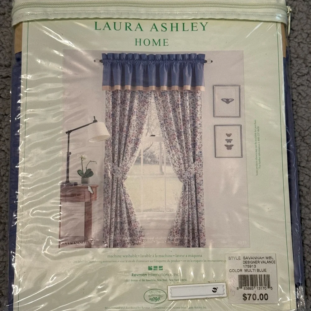 Laura Ashley Savannah Blue Window Valance country cottage-core 86” x 15”‎